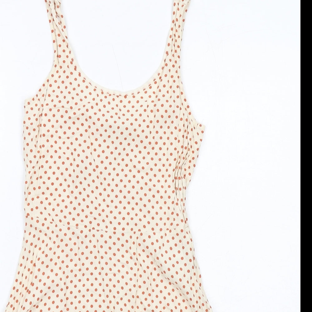 Jacqueline De Yong Womens Ivory Polka Dot Viscose Tank Dress Size 6 Round Neck Pullover