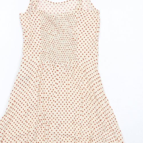 Jacqueline De Yong Womens Ivory Polka Dot Viscose Tank Dress Size 6 Round Neck Pullover