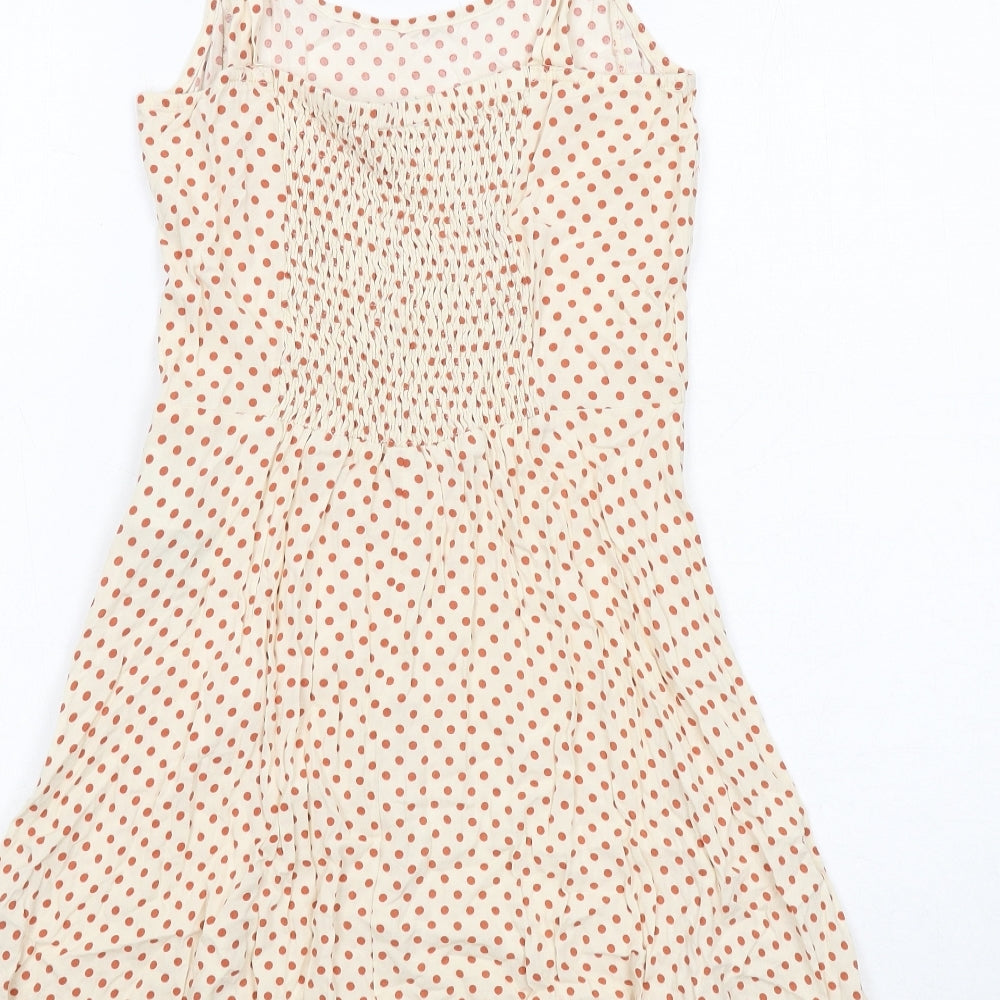 Jacqueline De Yong Womens Ivory Polka Dot Viscose Tank Dress Size 6 Round Neck Pullover
