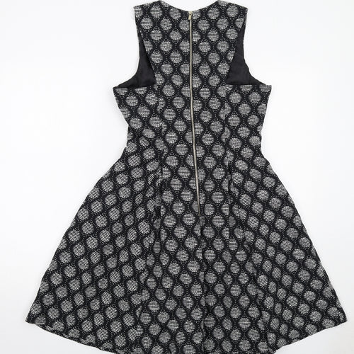 H&M Womens Black Geometric Cotton Trapeze & Swing Size 10 Round Neck Zip