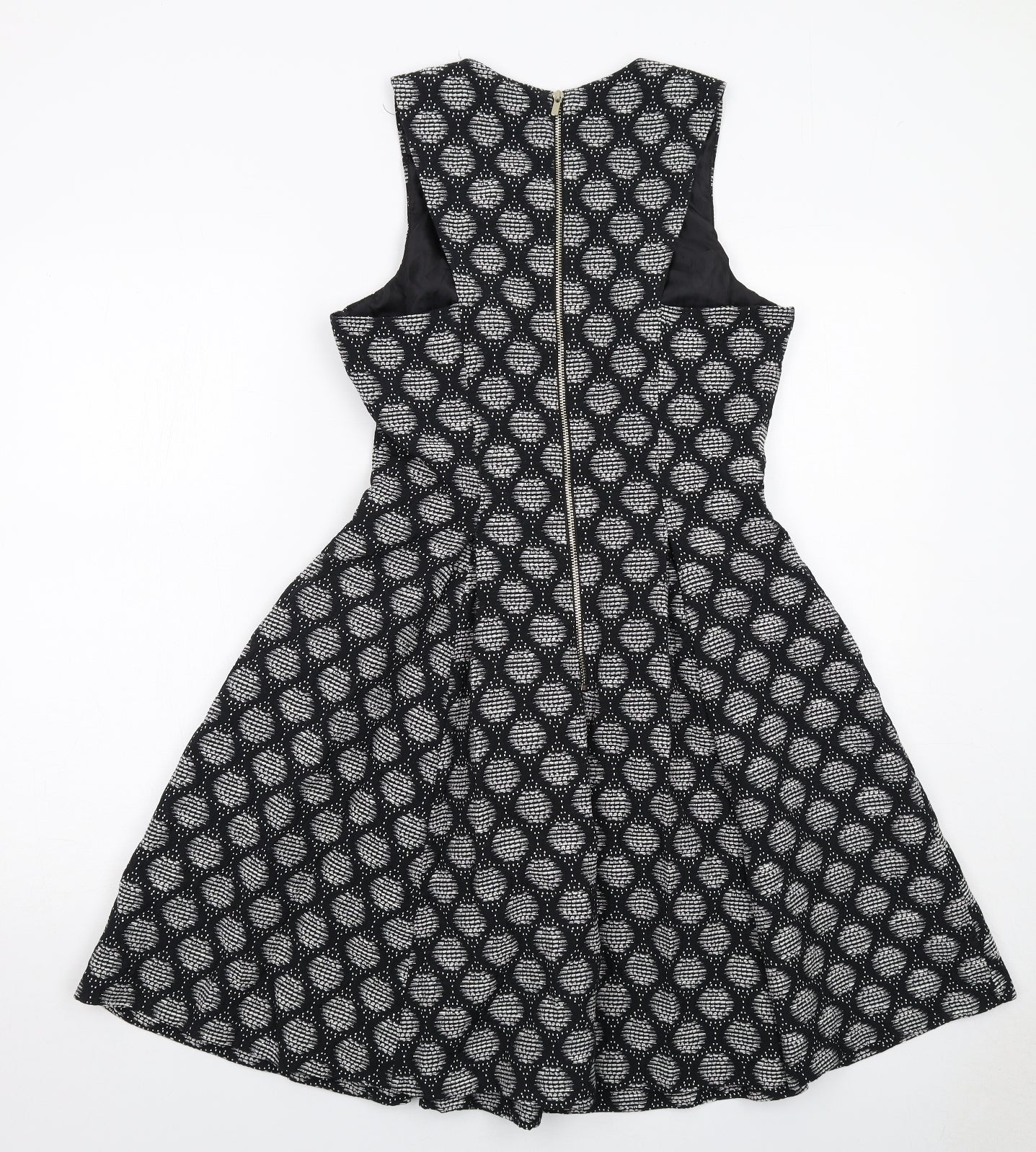 H&M Womens Black Geometric Cotton Trapeze & Swing Size 10 Round Neck Zip
