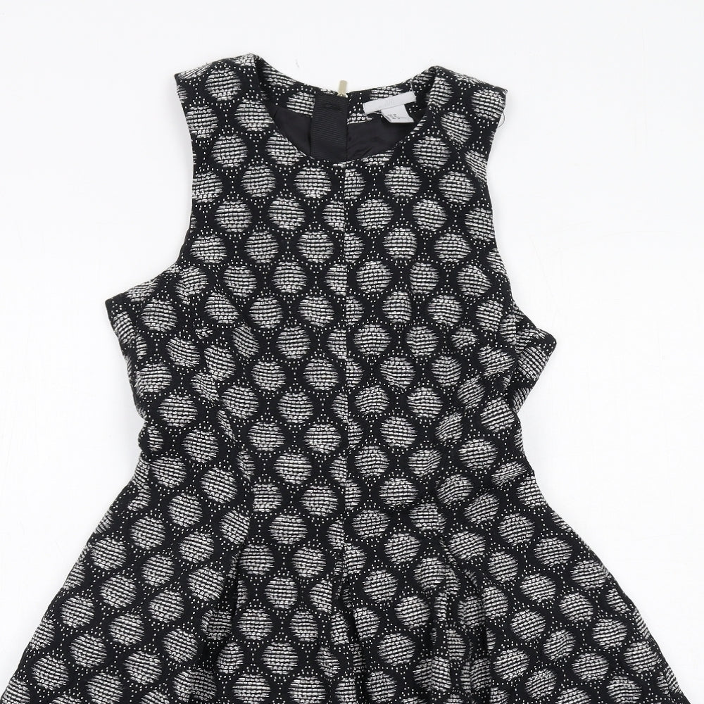H&M Womens Black Geometric Cotton Trapeze & Swing Size 10 Round Neck Zip