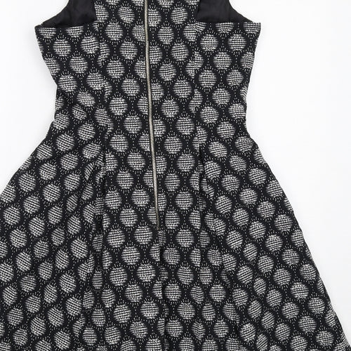 H&M Womens Black Geometric Cotton Trapeze & Swing Size 10 Round Neck Zip