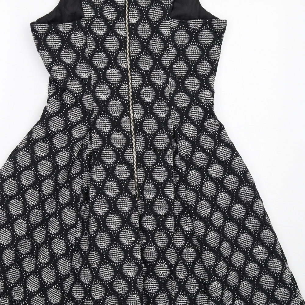 H&M Womens Black Geometric Cotton Trapeze & Swing Size 10 Round Neck Zip
