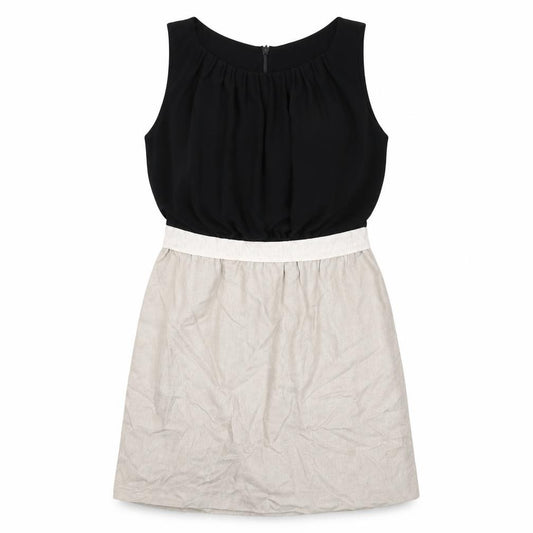 Front view of Next women’s black colourblock polyester a-line, size UK 12, round neck zip