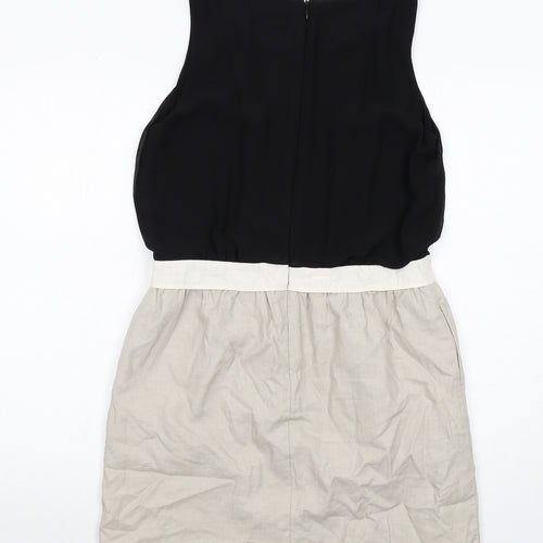 NEXT Womens Black Colourblock Polyester A-Line Size 12 Round Neck Zip