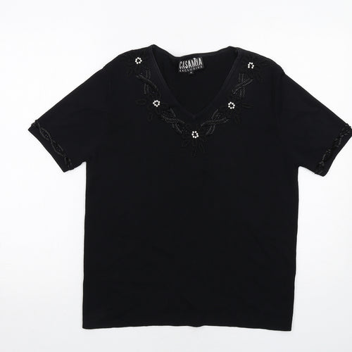 Casamia Womens Black Viscose Basic T-Shirt Size M V-Neck