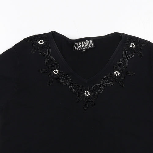 Casamia Womens Black Viscose Basic T-Shirt Size M V-Neck