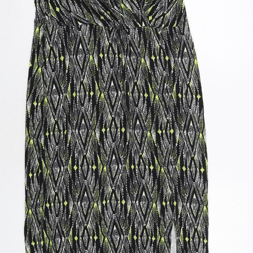 Wallis Womens Black Geometric Viscose A-Line Size 16 V-Neck Pullover