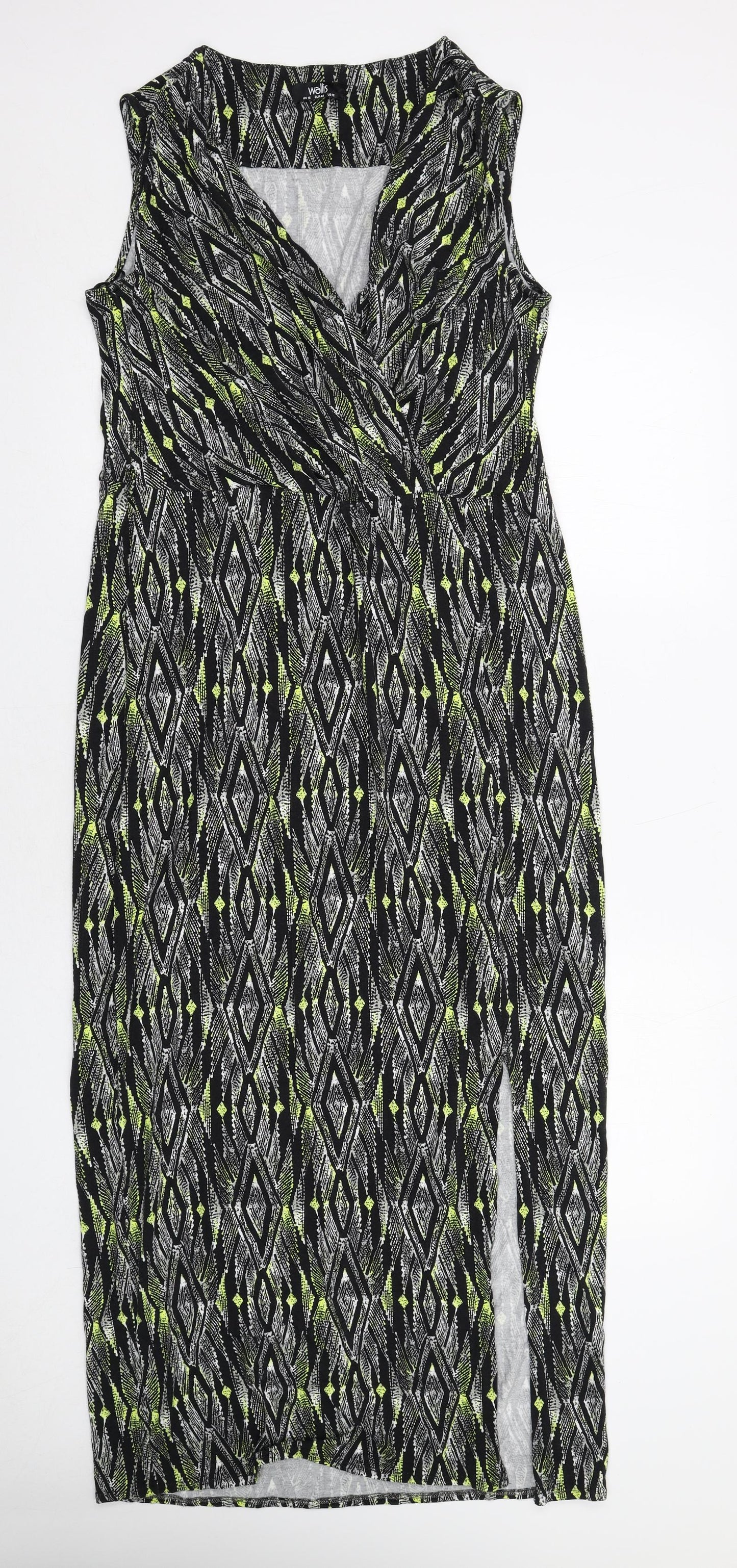 Wallis Womens Black Geometric Viscose A-Line Size 16 V-Neck Pullover