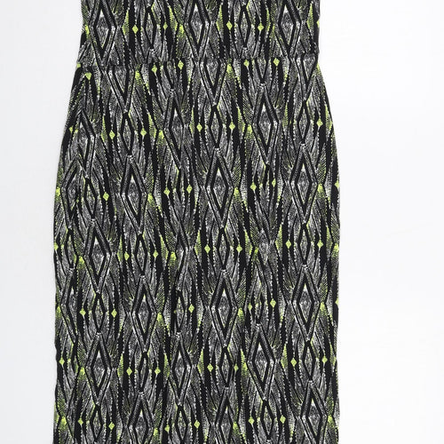 Wallis Womens Black Geometric Viscose A-Line Size 16 V-Neck Pullover