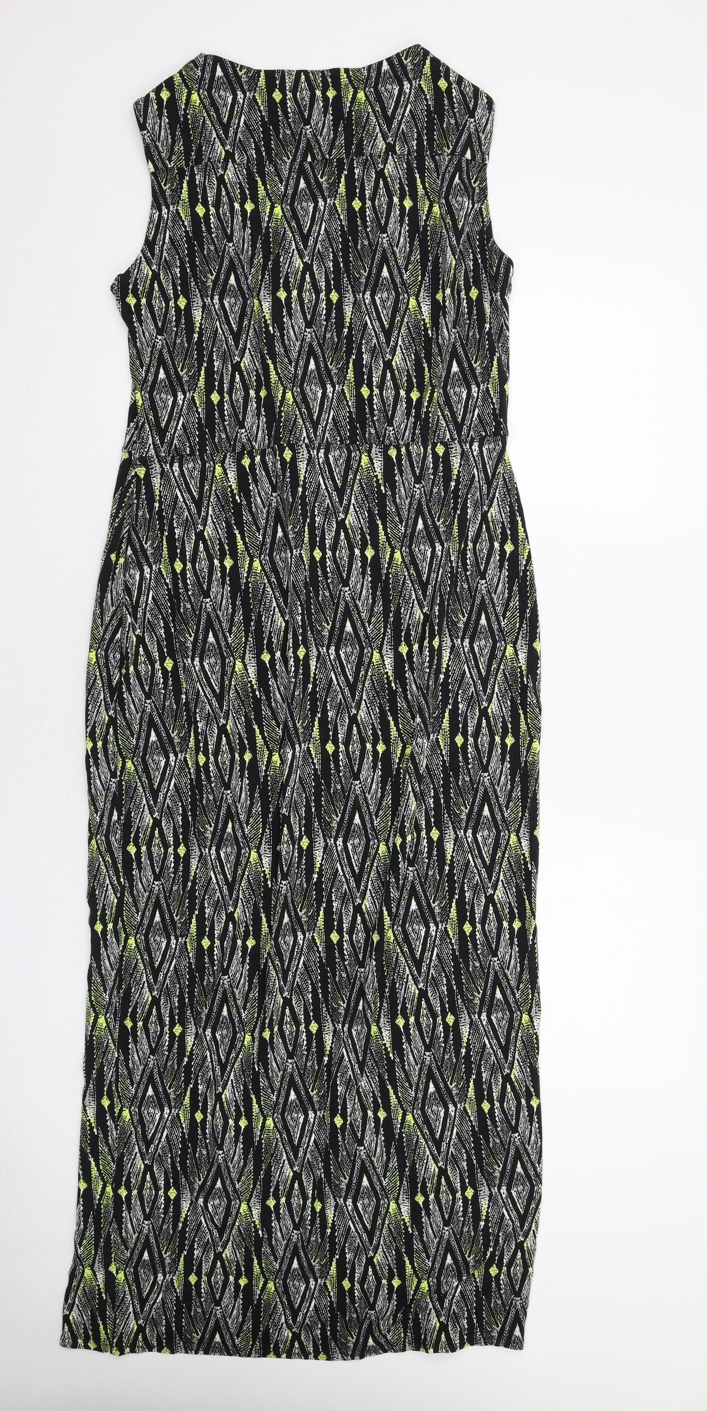 Wallis Womens Black Geometric Viscose A-Line Size 16 V-Neck Pullover
