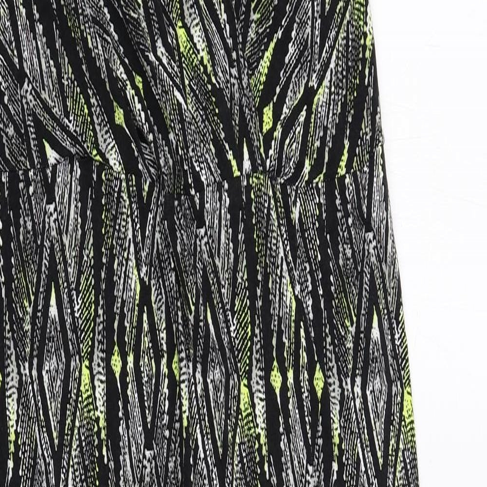 Wallis Womens Black Geometric Viscose A-Line Size 16 V-Neck Pullover