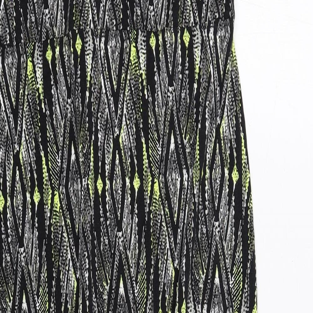 Wallis Womens Black Geometric Viscose A-Line Size 16 V-Neck Pullover