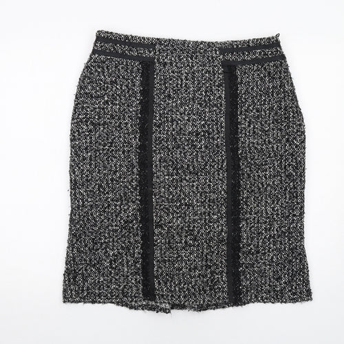 Per Una Womens Black Geometric Acrylic A-Line Skirt Size 14 Zip