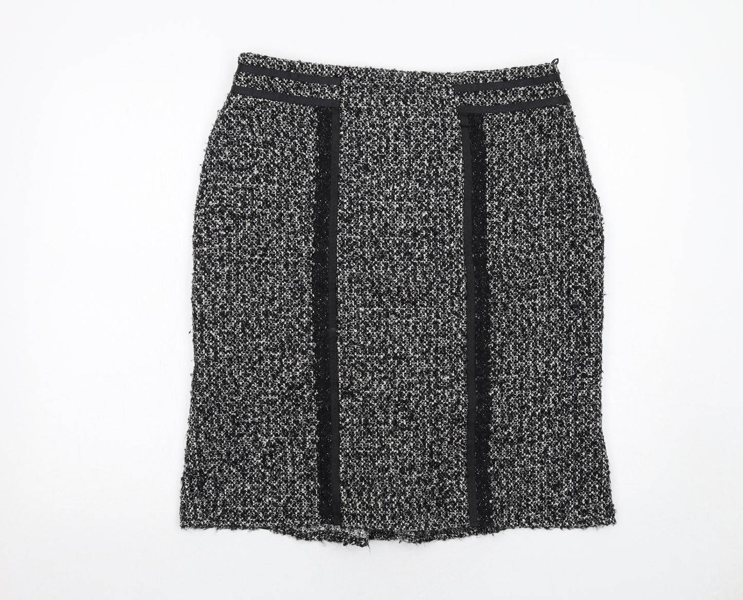 Per Una Womens Black Geometric Acrylic A-Line Skirt Size 14 Zip