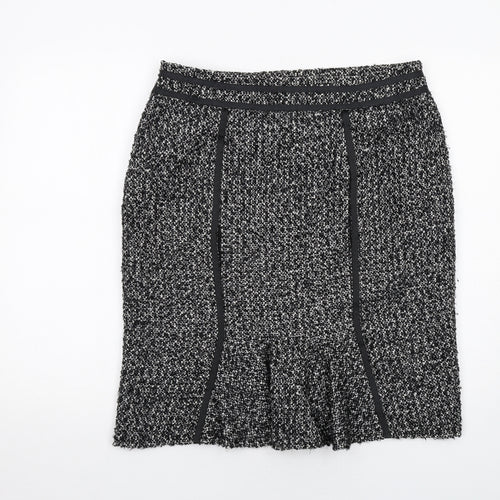 Per Una Womens Black Geometric Acrylic A-Line Skirt Size 14 Zip