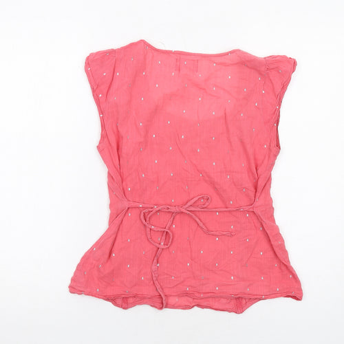 Oasis Womens Pink Geometric Cotton Basic Blouse Size 8 Scoop Neck - Crocheted Lace Detail