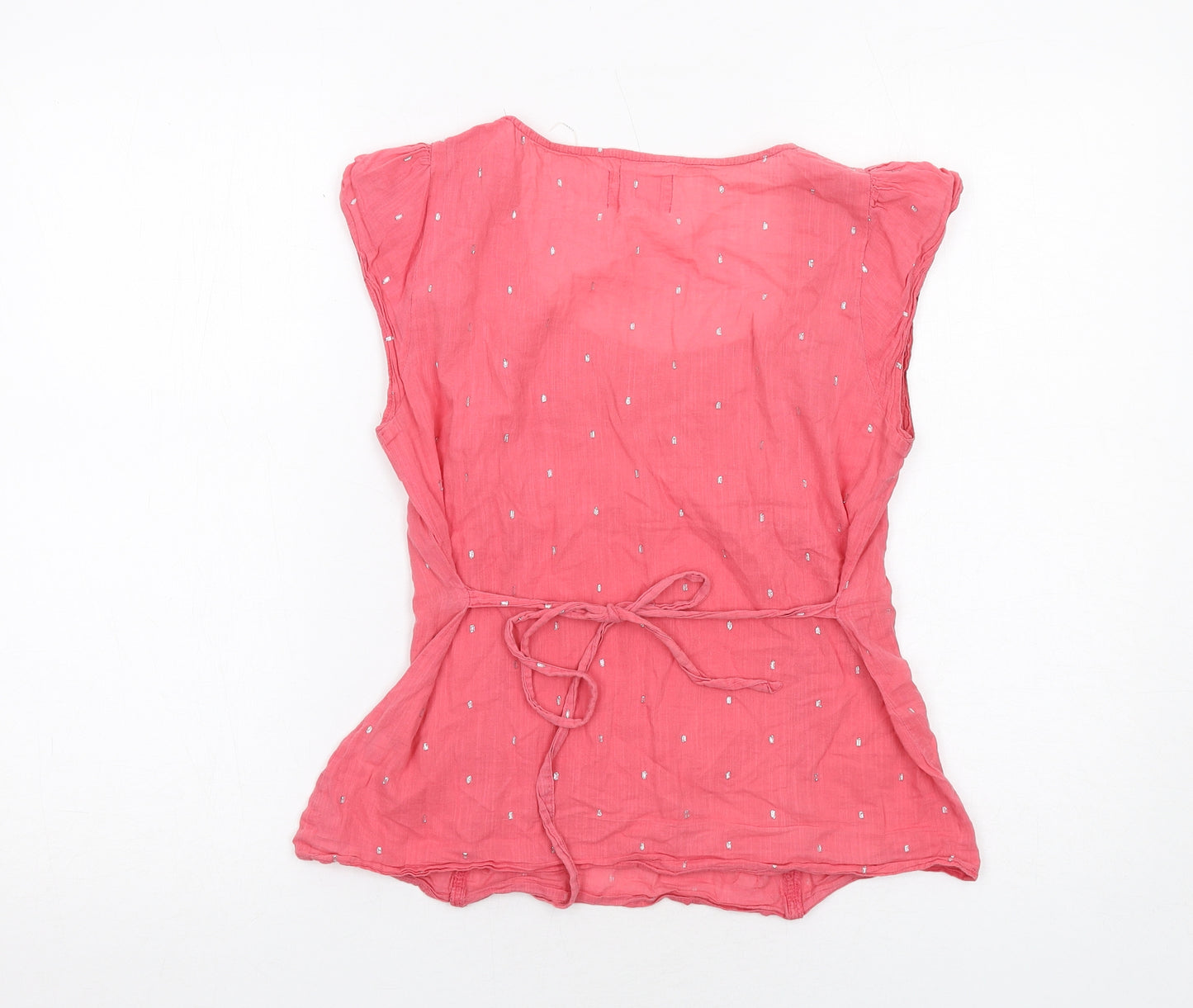 Oasis Womens Pink Geometric Cotton Basic Blouse Size 8 Scoop Neck - Crocheted Lace Detail
