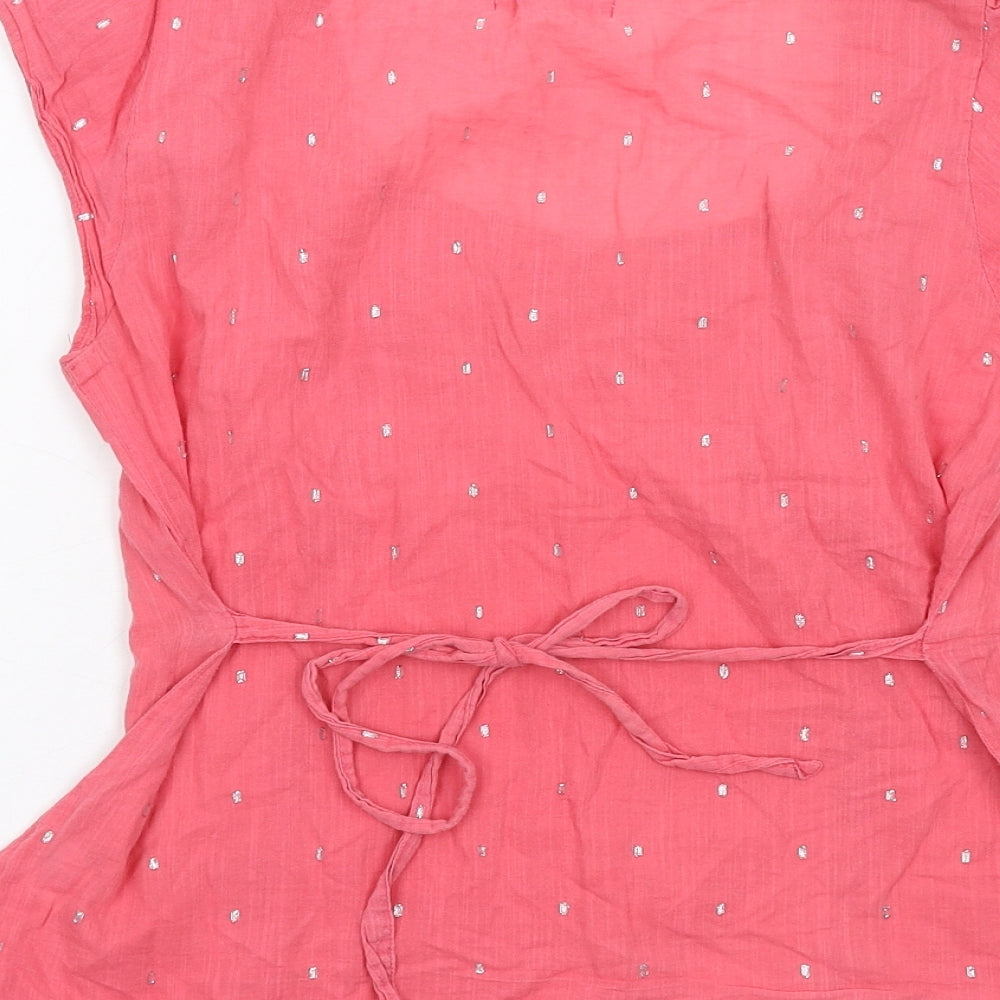 Oasis Womens Pink Geometric Cotton Basic Blouse Size 8 Scoop Neck - Crocheted Lace Detail