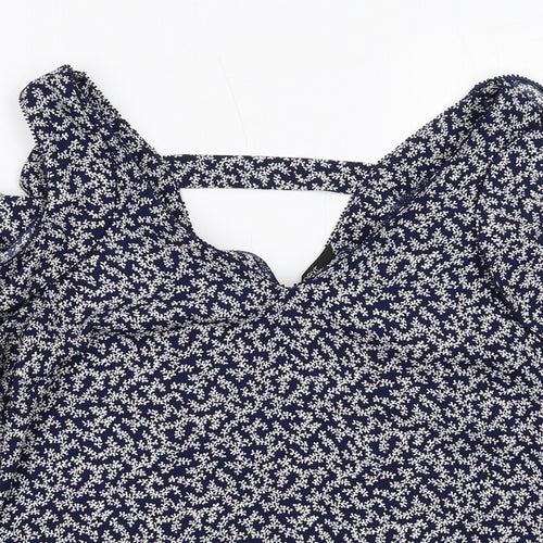 NEXT Womens Blue Geometric Polyester Basic Blouse Size 8 V-Neck - Cold Shoulder