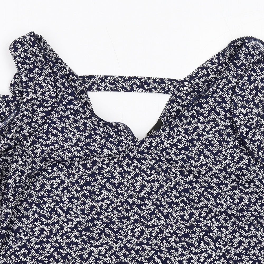 NEXT Womens Blue Geometric Polyester Basic Blouse Size 8 V-Neck - Cold Shoulder