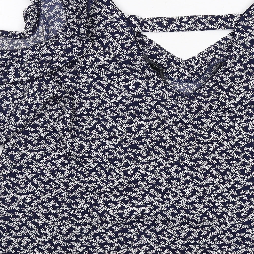 NEXT Womens Blue Geometric Polyester Basic Blouse Size 8 V-Neck - Cold Shoulder