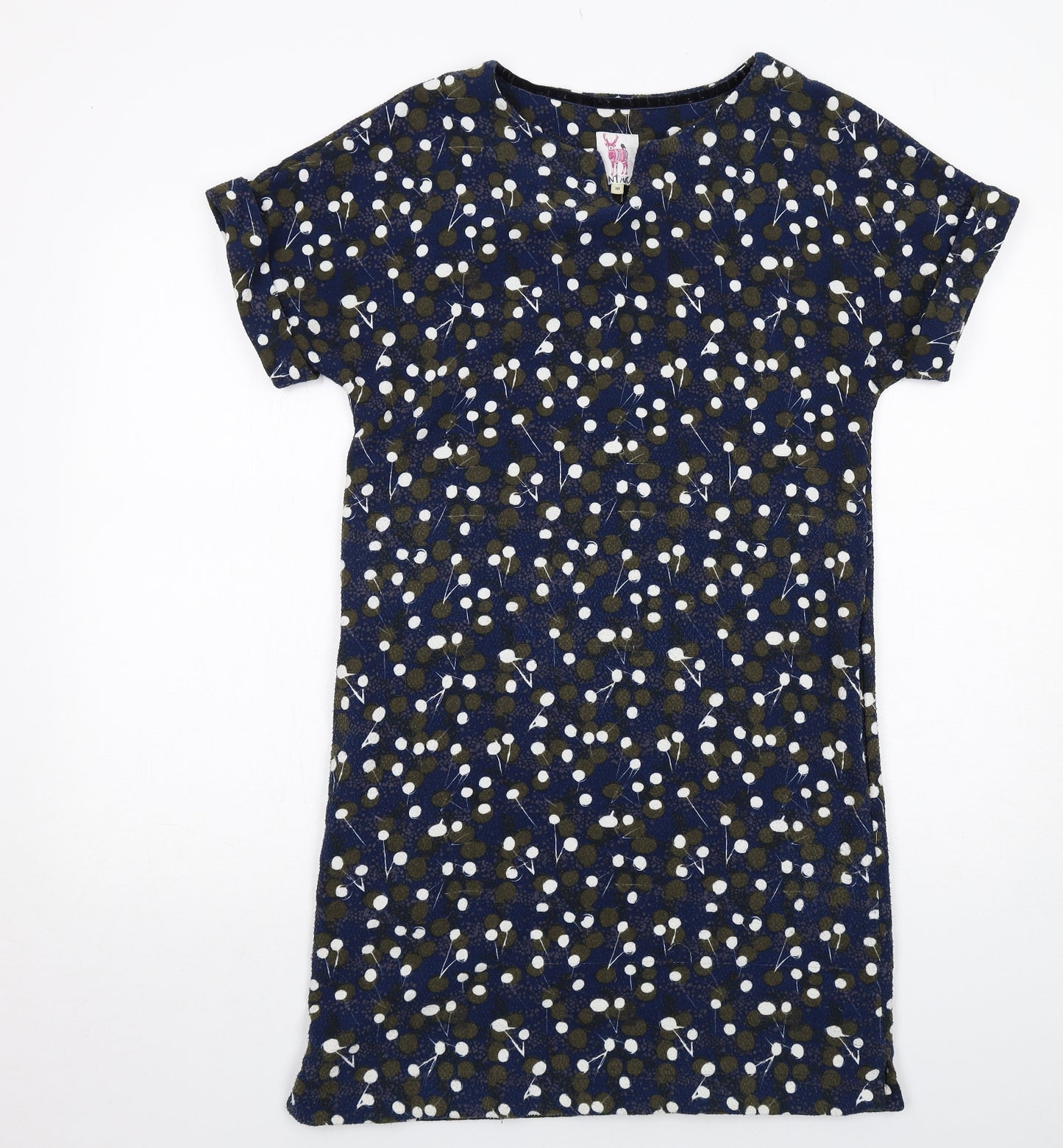 MANTARAY PRODUCTS Womens Blue Floral Polyester A-Line Size 10 V-Neck Pullover