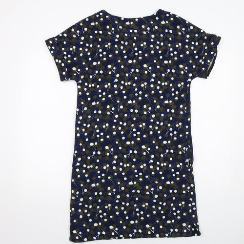 MANTARAY PRODUCTS Womens Blue Floral Polyester A-Line Size 10 V-Neck Pullover