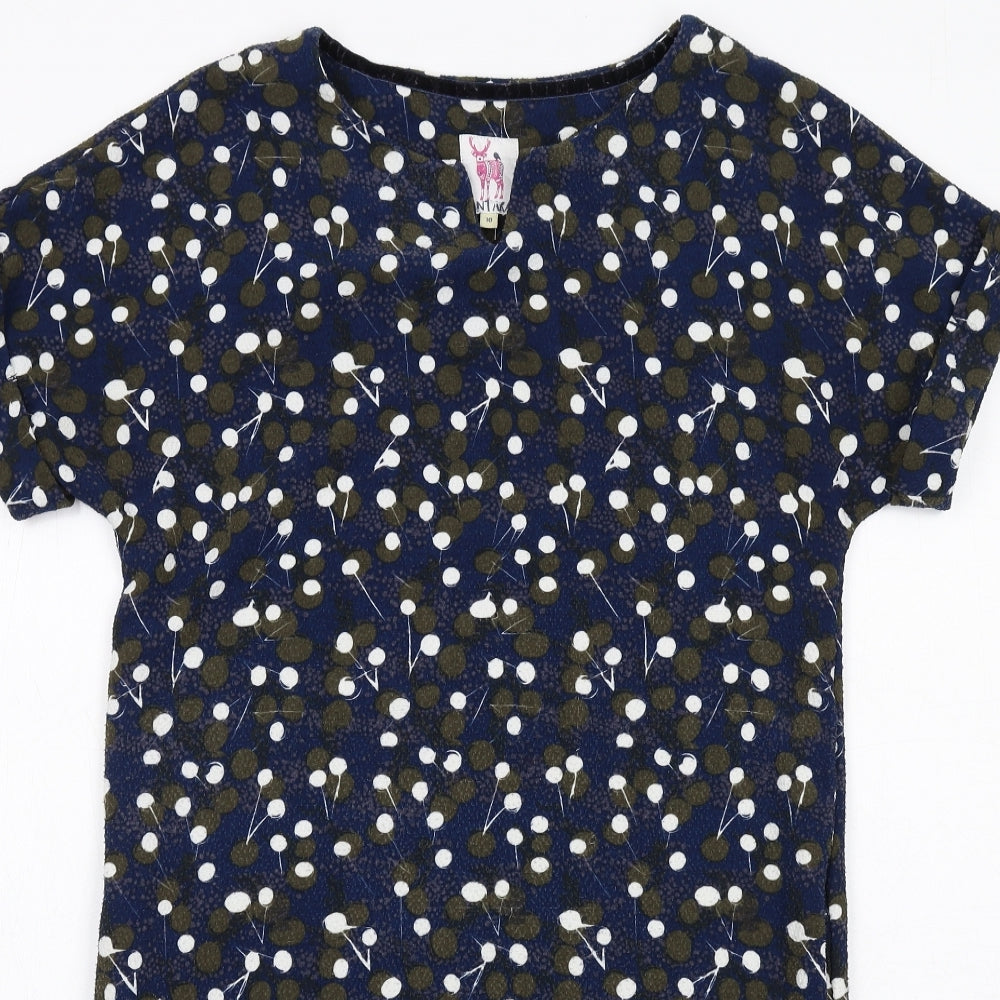 MANTARAY PRODUCTS Womens Blue Floral Polyester A-Line Size 10 V-Neck Pullover