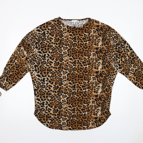 Blue Vanilla Womens Brown Animal Print Polyester Basic Blouse Size S Round Neck - Leopard Print