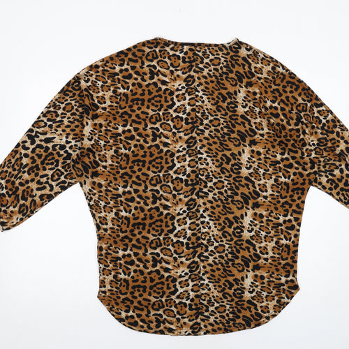 Blue Vanilla Womens Brown Animal Print Polyester Basic Blouse Size S Round Neck - Leopard Print