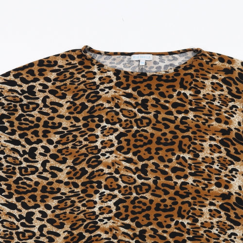 Blue Vanilla Womens Brown Animal Print Polyester Basic Blouse Size S Round Neck - Leopard Print