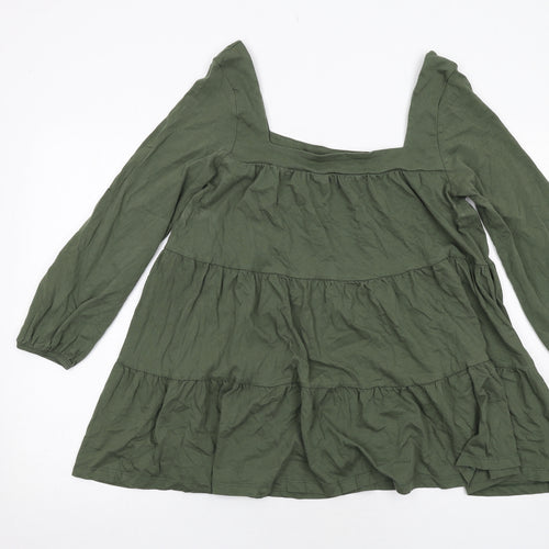 ASOS Womens Green Cotton Basic Blouse Size 12 Square Neck - Tiered