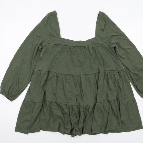 ASOS Womens Green Cotton Basic Blouse Size 12 Square Neck - Tiered