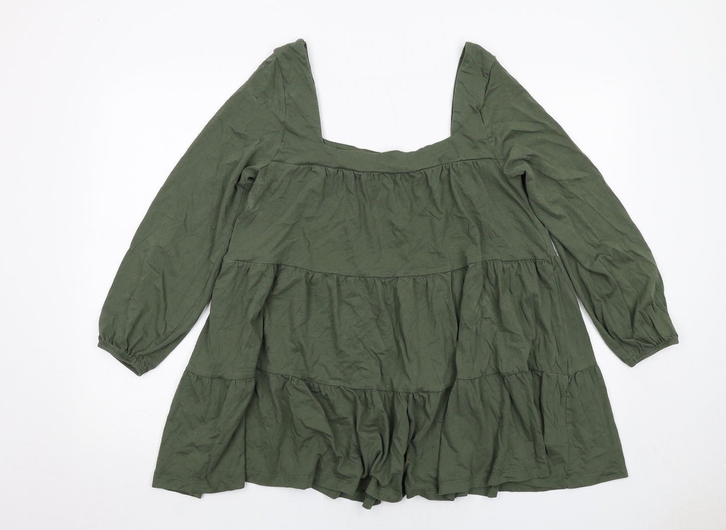 ASOS Womens Green Cotton Basic Blouse Size 12 Square Neck - Tiered