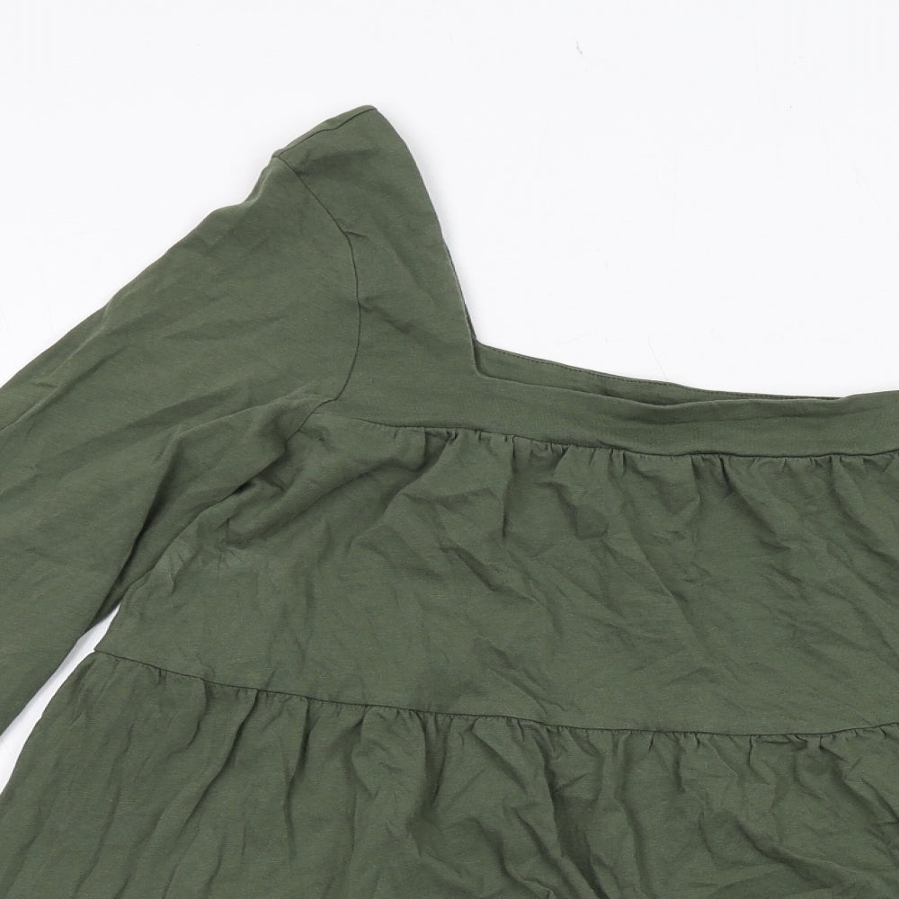 ASOS Womens Green Cotton Basic Blouse Size 12 Square Neck - Tiered