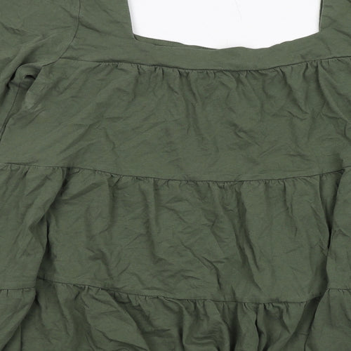 ASOS Womens Green Cotton Basic Blouse Size 12 Square Neck - Tiered