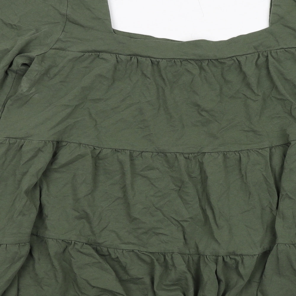 ASOS Womens Green Cotton Basic Blouse Size 12 Square Neck - Tiered