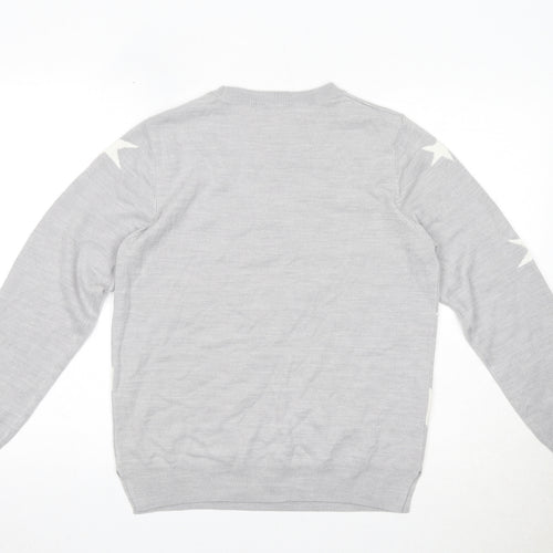 Marks and Spencer Womens Grey Round Neck Acrylic Pullover Jumper Size 12 - Star Pattern