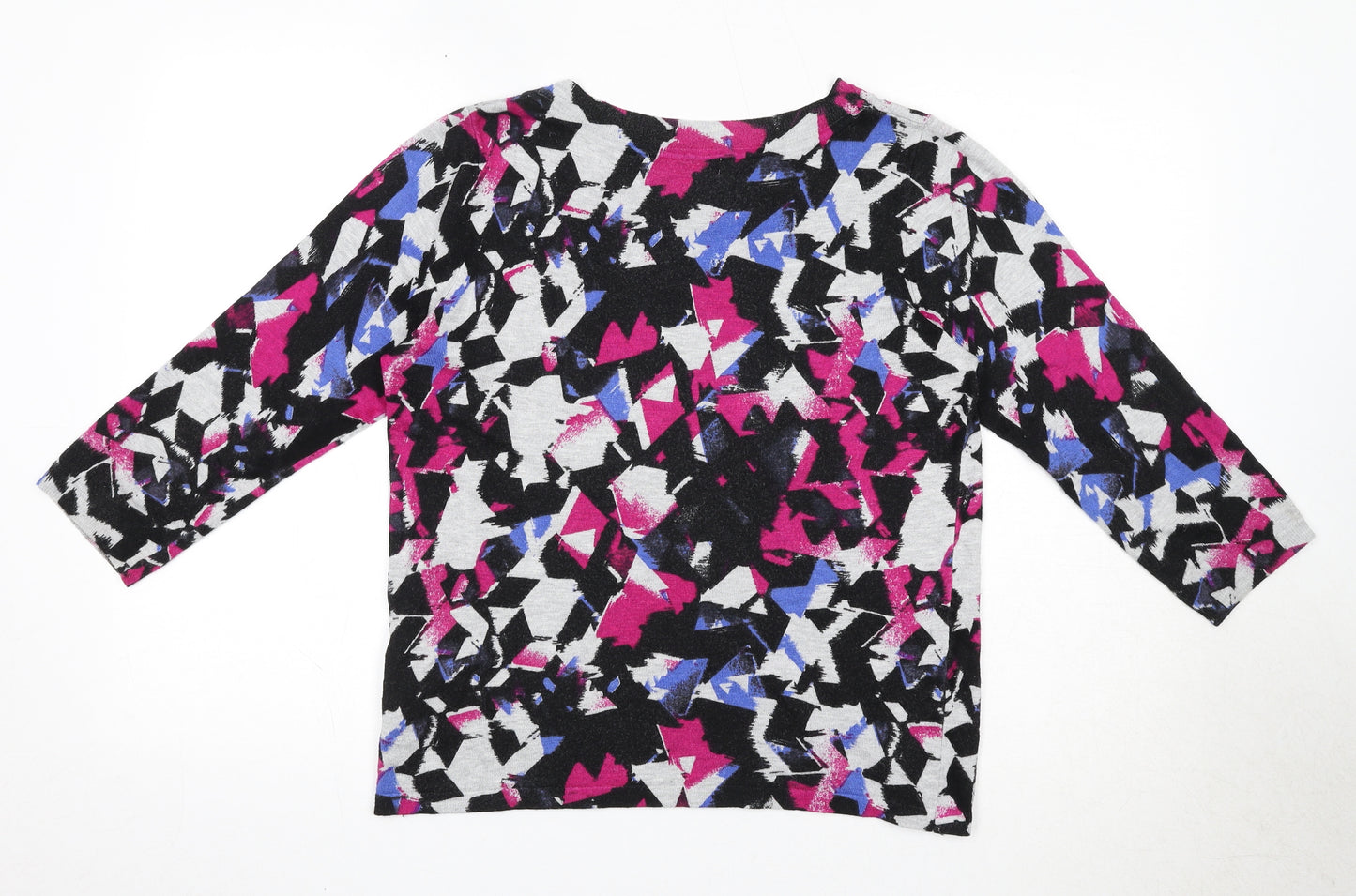 Marks and Spencer Womens Multicoloured Round Neck Geometric Viscose Pullover Jumper Size 14
