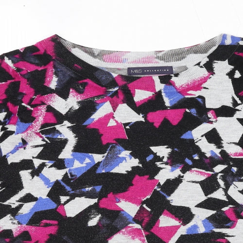 Marks and Spencer Womens Multicoloured Round Neck Geometric Viscose Pullover Jumper Size 14