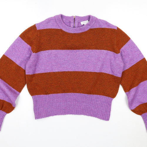 Topshop Womens Purple Round Neck Striped Acrylic Pullover Jumper Size 12
