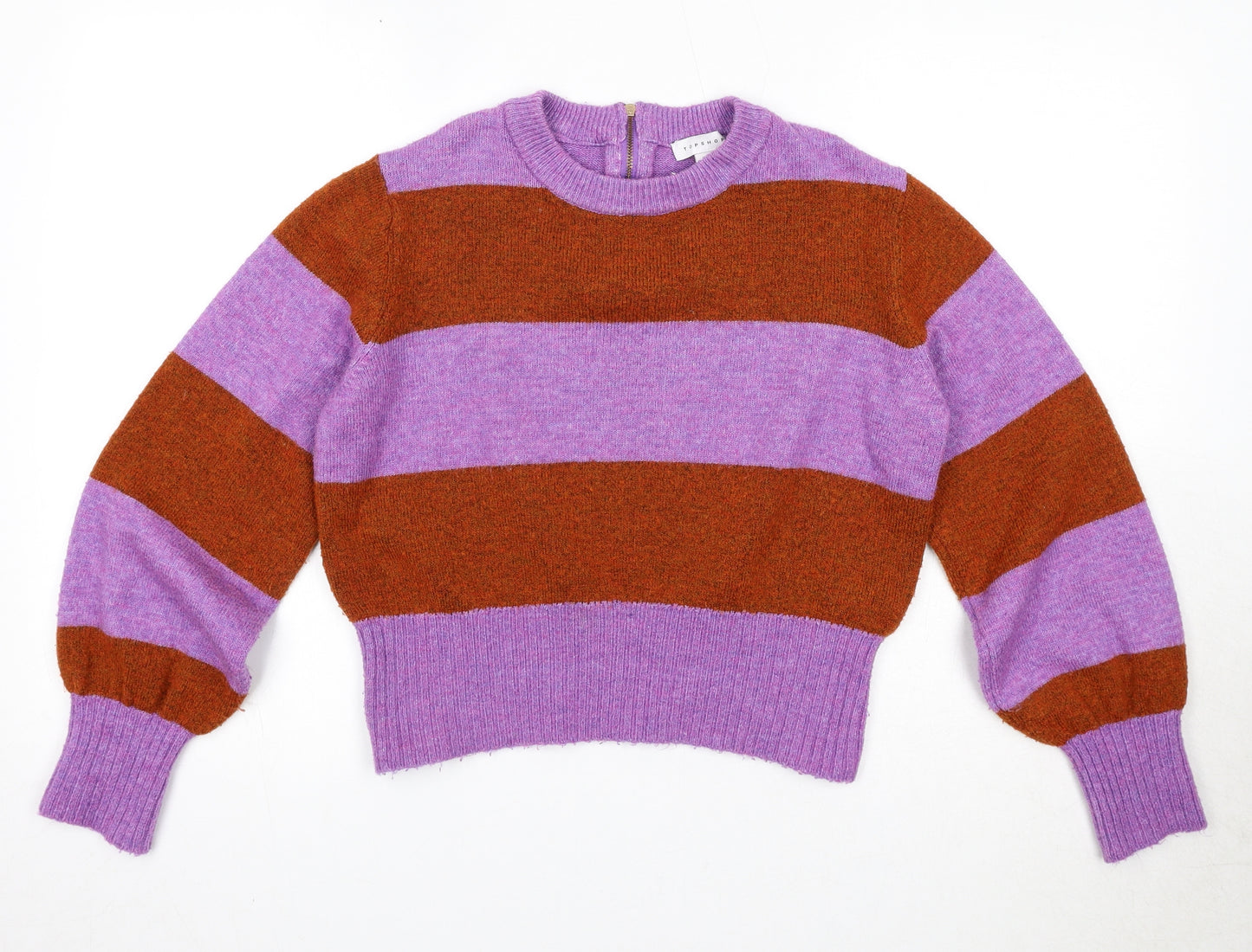 Topshop Womens Purple Round Neck Striped Acrylic Pullover Jumper Size 12