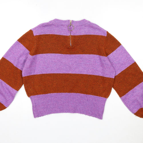 Topshop Womens Purple Round Neck Striped Acrylic Pullover Jumper Size 12