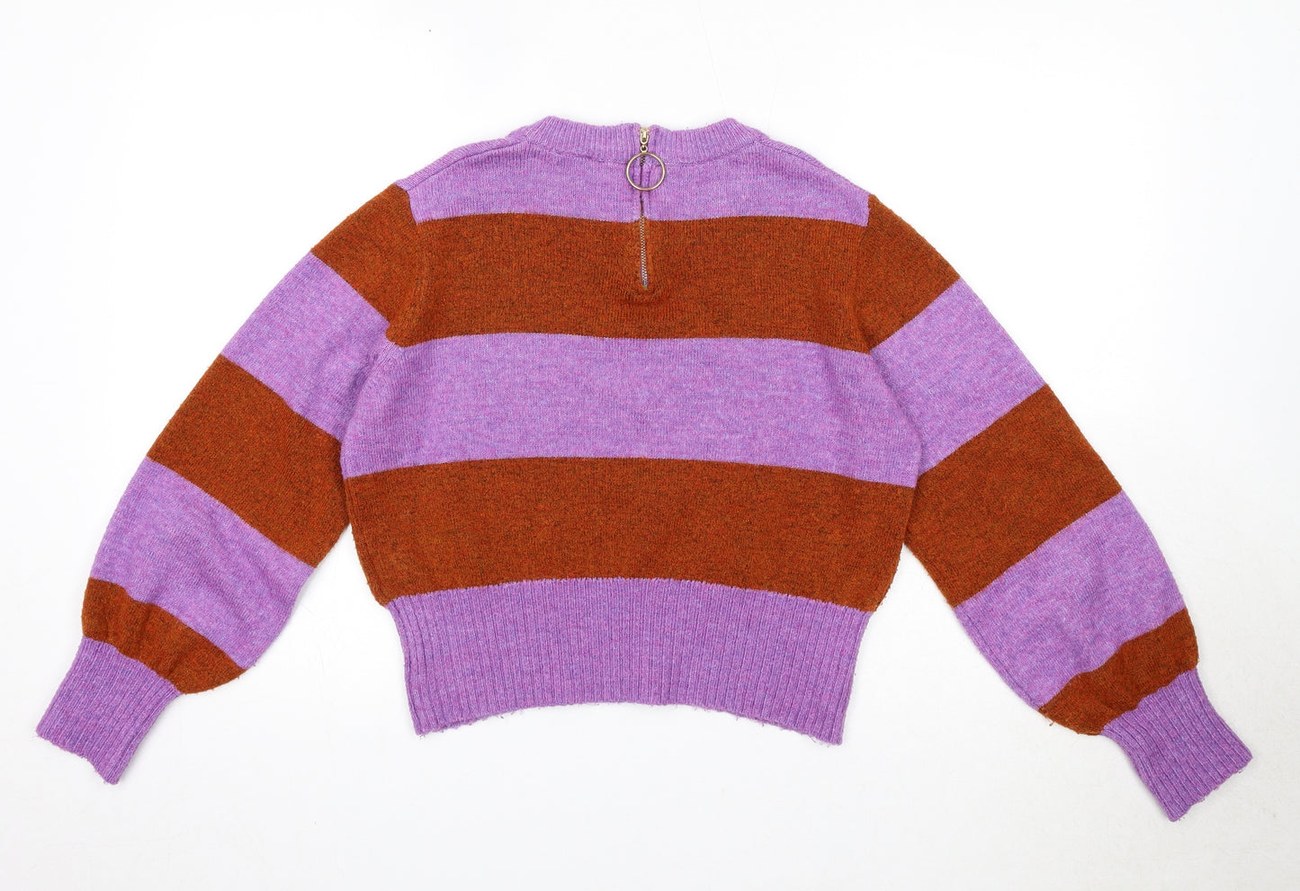 Topshop Womens Purple Round Neck Striped Acrylic Pullover Jumper Size 12