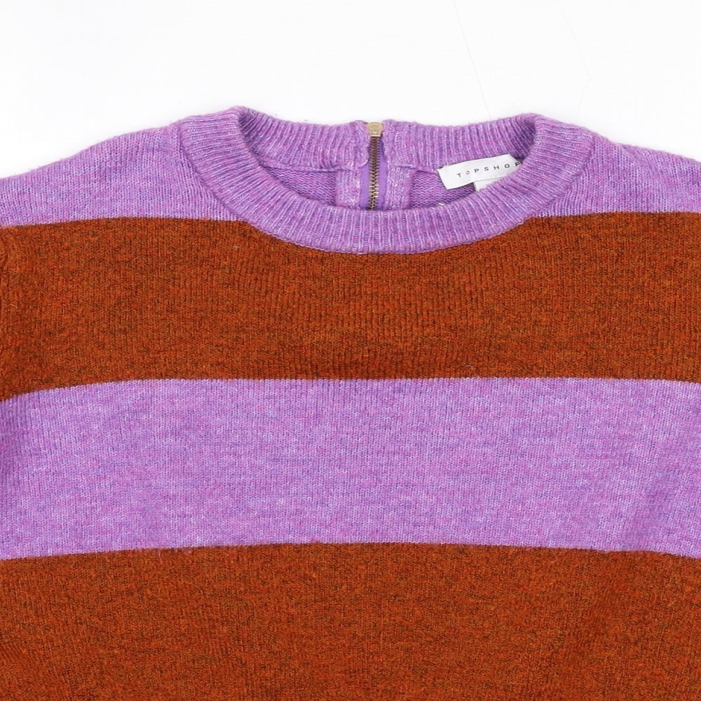 Topshop Womens Purple Round Neck Striped Acrylic Pullover Jumper Size 12