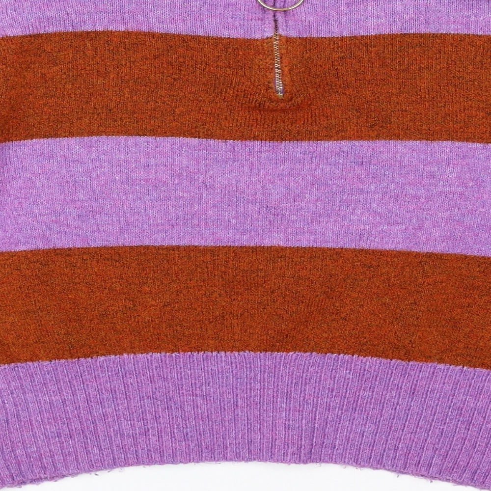 Topshop Womens Purple Round Neck Striped Acrylic Pullover Jumper Size 12
