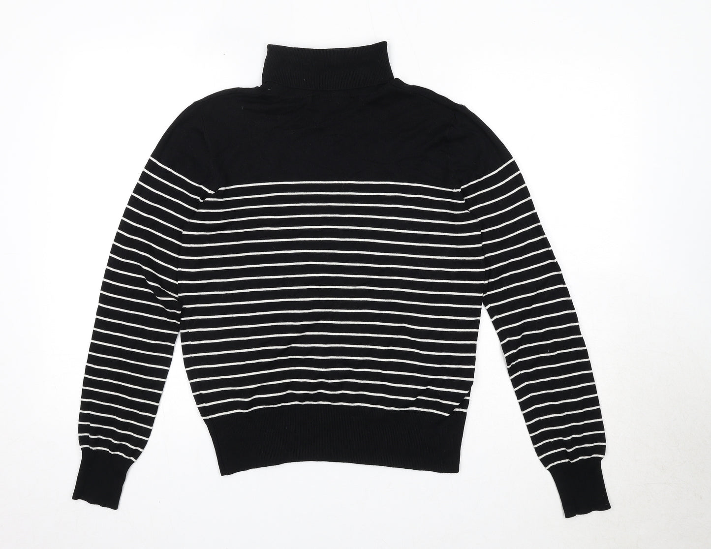 H&M Womens Black High Neck Striped Viscose Pullover Jumper Size S