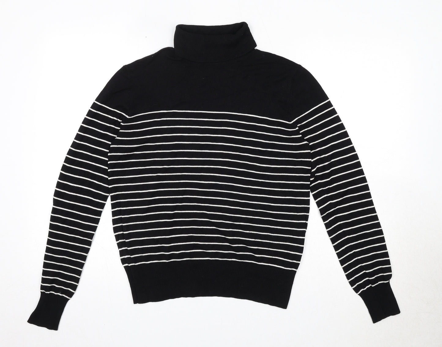 H&M Womens Black High Neck Striped Viscose Pullover Jumper Size S